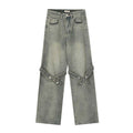 Vintage Washed Straight-Leg Distressed Jeans