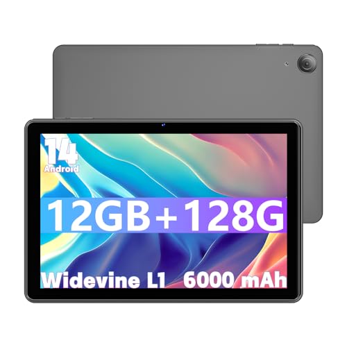 Rebecco 2024 Tablet 10 Inch Android 14 Tablets 12GB RAM+128GB ROM(Expand to 1TB) Octa Core 1280 * 800 IPS HD Display Android Tablet Unisoc A523 CPU 5G/2.4G WiFi Dual 5MP+8MP Camera(Gray)