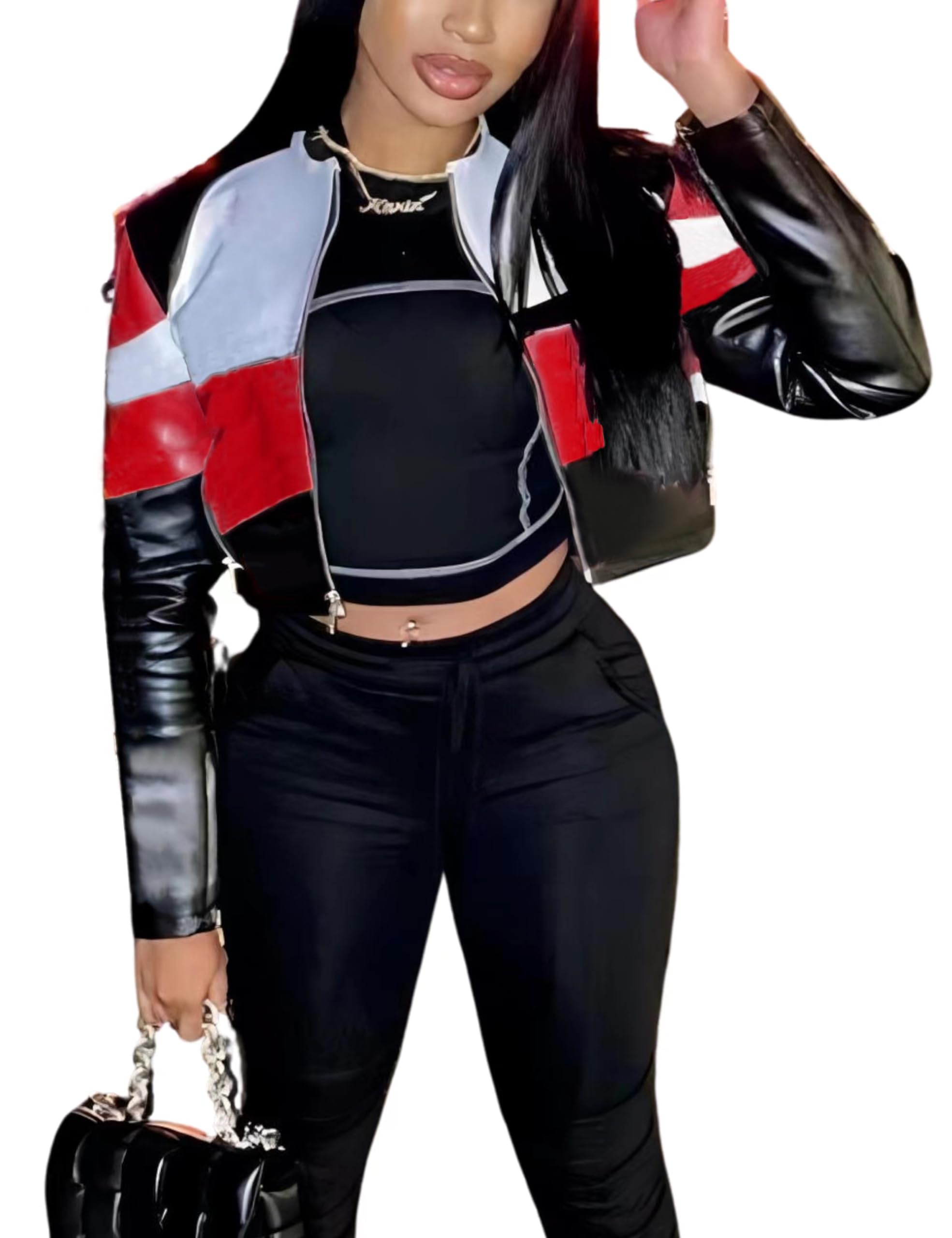 ksotutm Leather Jacket Motorcycle Jacket Bomber Jacket Women Racer Lightweight Bike Nascar Jacket Coats