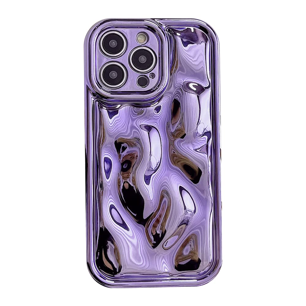 12 Adorable Phone Cases - 3D Pleated and Wavy Mirror Shiny Cases for iPhone 12 6.1" Soft TPU Shockproof for Women and Men Purple