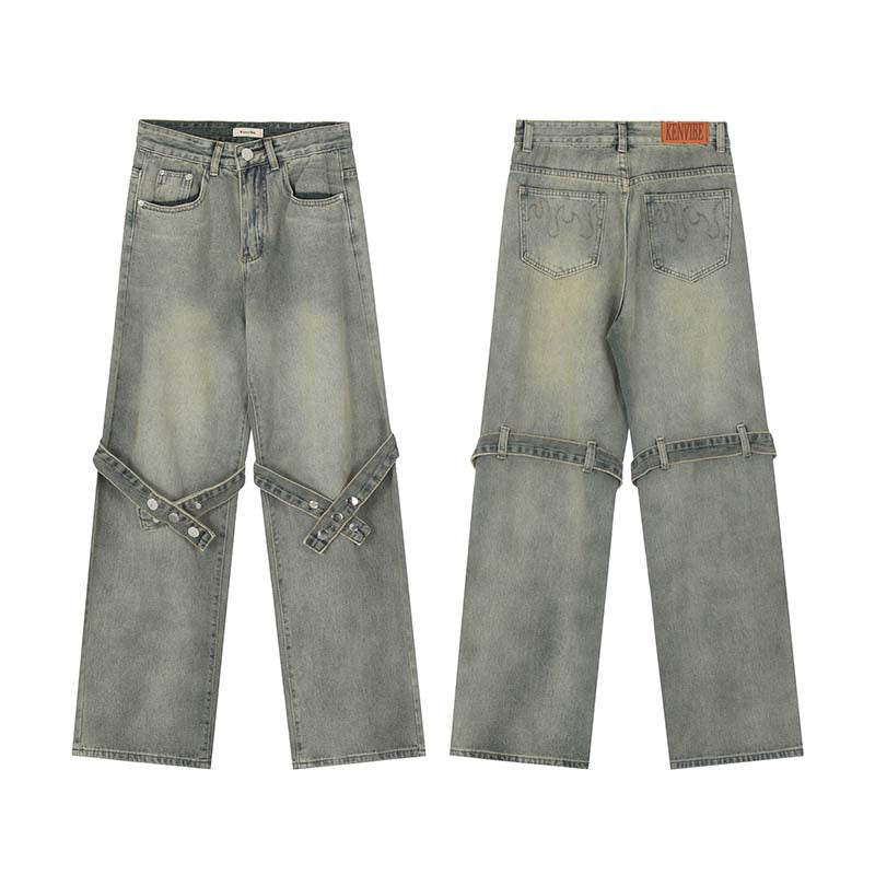 Vintage Washed Straight-Leg Distressed Jeans