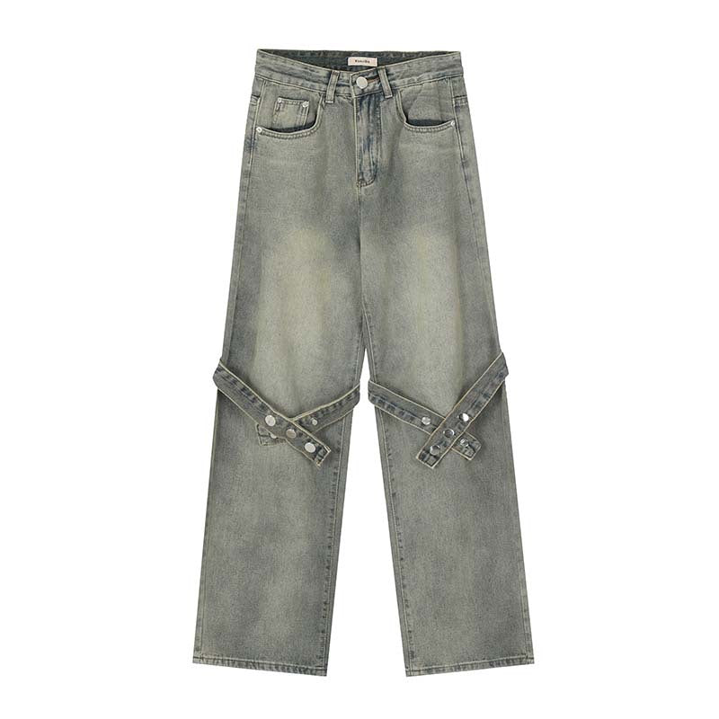 Vintage Washed Straight-Leg Distressed Jeans
