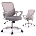 Silla de Oficina Ergonómica para Escritorio en Casa Silla de Malla de Respaldo Medio con Ruedas Giratorias y Soporte Lumbar (Silla de Oficina Gris Claro)