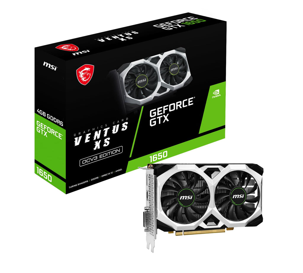 MSI Gaming GeForce GTX 1650 128 bits HDMI/DP/DVI 4GB GDDR6 Soporte HDCP DirectX 12 Tarjeta Gráfica OC Lista para VR (GTX 1650 D6 Ventus XS OCV3) Negro (Renovada)