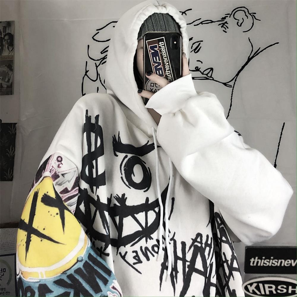 Plus-Size Japanese Cartoon Print Fleece Jacket