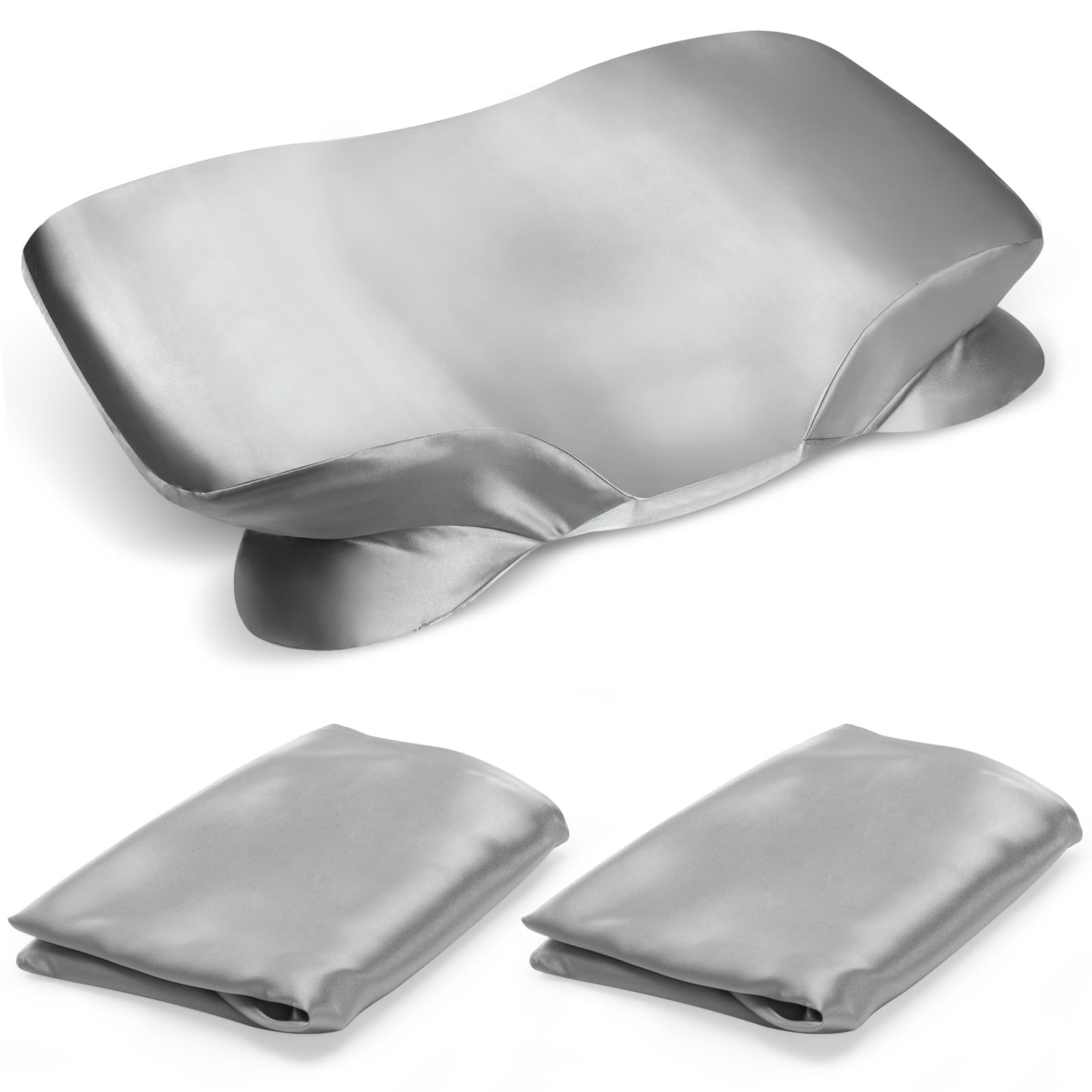 2 Pack Satin Pillowcase for Zelimun Cervical Pillow Contour Pillow Case Cover Smooth & Soft Pillowcase for Sleeping Pillow Gray Pillow Cover with Zipper