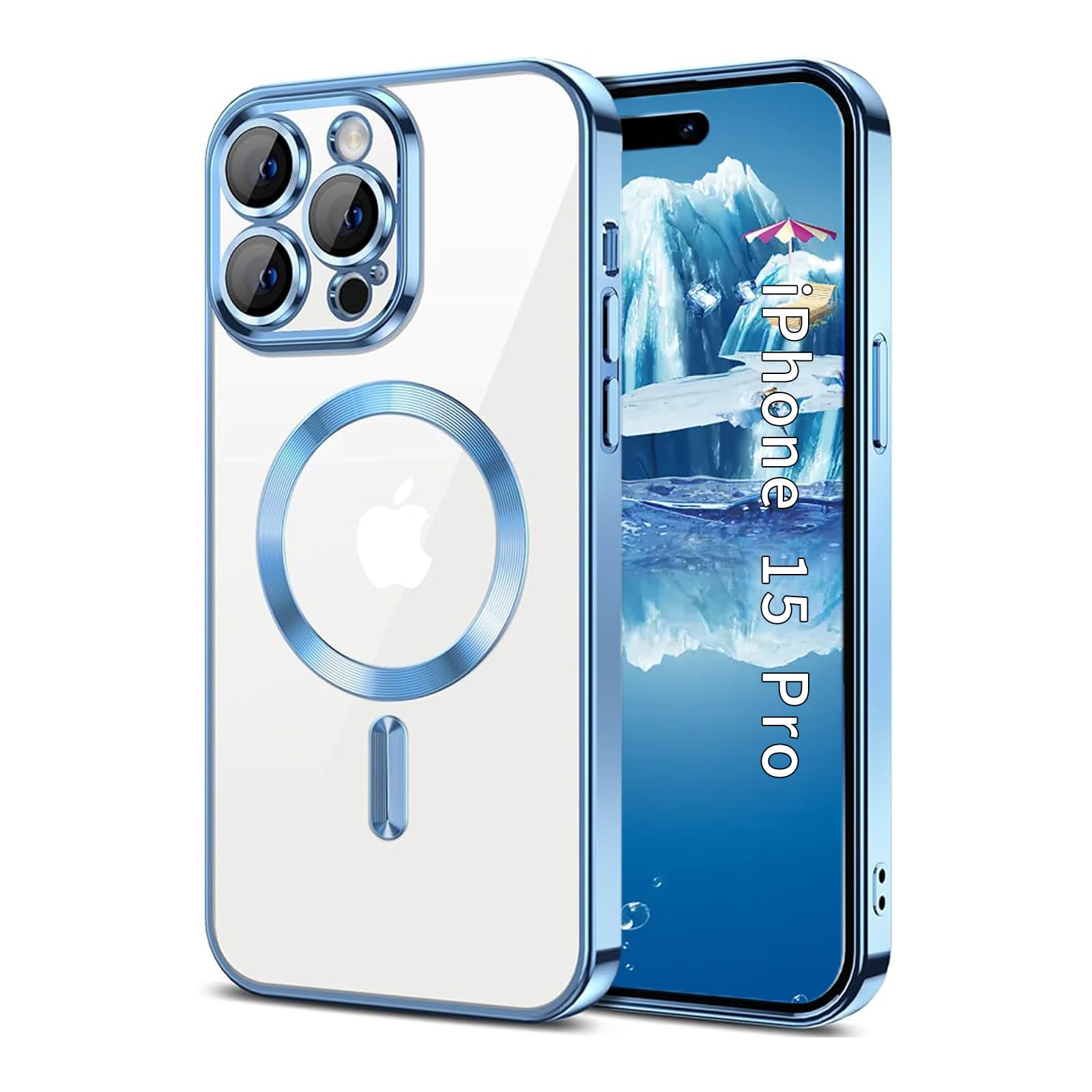 Nieohaoye for iPhone 15 Pro case Magnetic Clear Cases Compatible with MagSafe Full Camera Lens Protector Shockproof Slim Fit Soft TPU Case for iPhone 15 Pro Blue