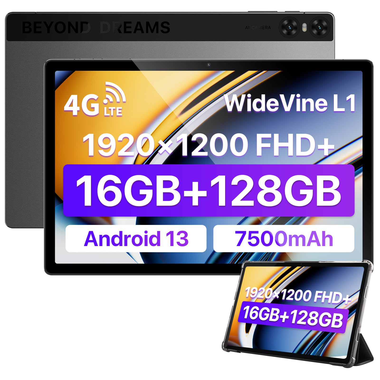 Tableta UMIDIGI Android 10+ pulgadas A13 Tab (16GB+128GB) con Celular WiFi7500mAh Tabletas Android 13 con Funda Soporte Widevine L1 Hasta 1 TB Expandible