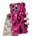 UEEBAI for iPhone 14 Pro 6.1 Inch Case, Cute Solid Color Wavy Frame, Soft Shockproof Bumper Phone Case, Candy Water Wave, Aesthetic Slim 3D Silicone Cover, Pretty, Hot Pink Silver