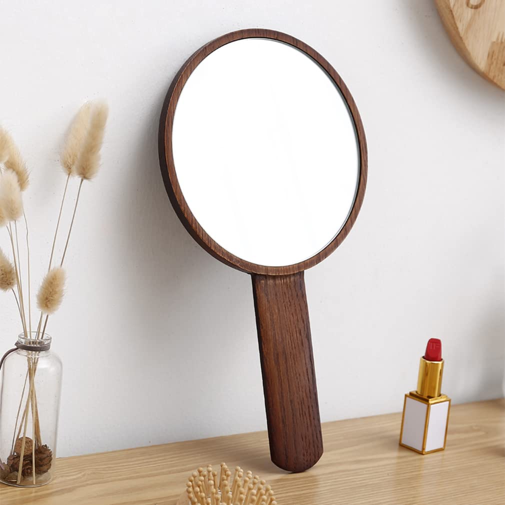 Teepro Handheld Mirror with Handle Hand Held HD Mirror Wooden Frame Salon Hairdresser Plain Mirror Retro Style Cosmetic Salon Makeup Hand Mirror for Professional BarbersA