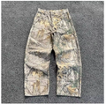 2000s Retro Leaf Print Baggy Jeans – Loose Fit Hip Hop Streetwear