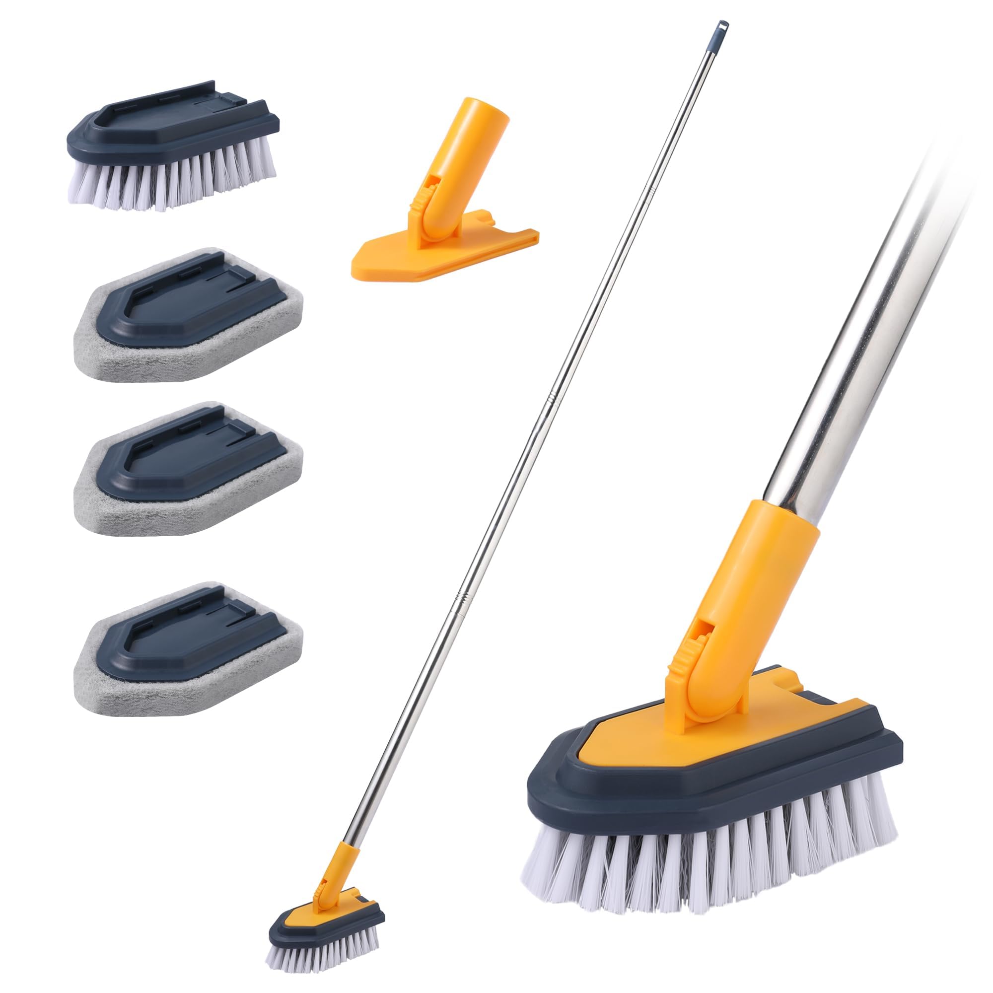 BOOMJOY Tub Cleaner Brush with Long Handle 55" Extendable Tub Scrubber with Locking Head No Scratch Shower Cleaning Brush for Bathtub Bathroom Ceilings Toilet Kitchen Tile Sink