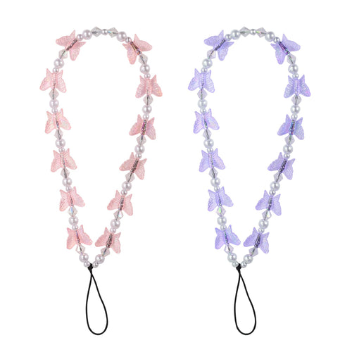 2pcs Beaded Butterfly Phone Wrist Strap, Crystal Butterfly Cell Phone Charm Lanyard Hand Wrist Strap for Phone Keychain for Women (Rose Purple)