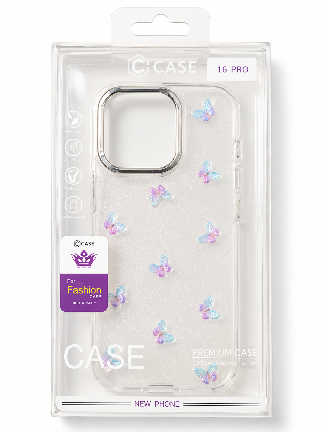 Funda IP 16 Pro transparente con mariposas